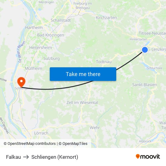 Falkau to Schliengen (Kernort) map