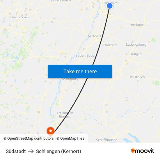 Südstadt to Schliengen (Kernort) map