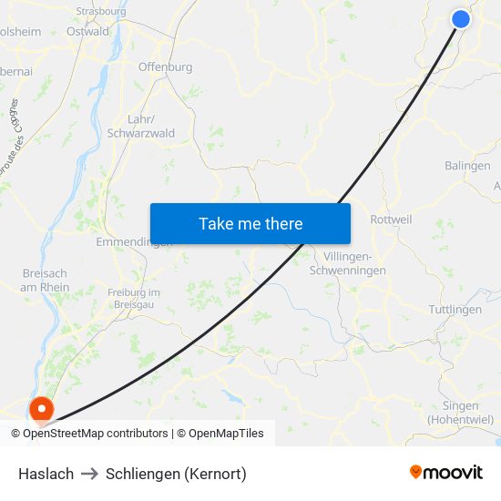 Haslach to Schliengen (Kernort) map