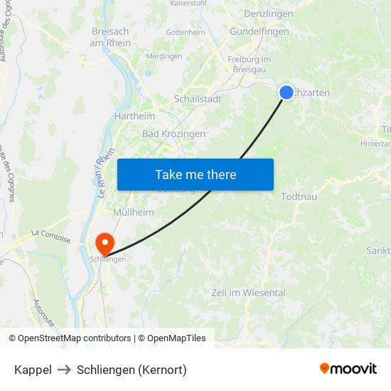 Kappel to Schliengen (Kernort) map