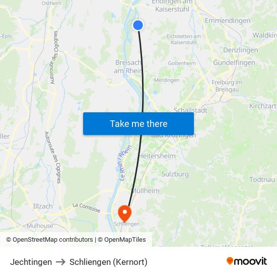 Jechtingen to Schliengen (Kernort) map