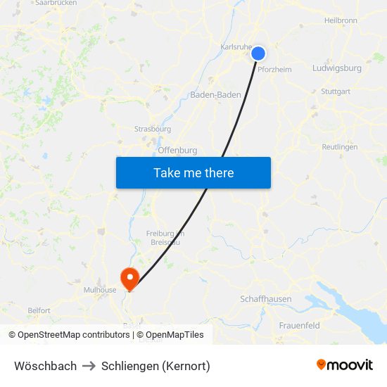 Wöschbach to Schliengen (Kernort) map