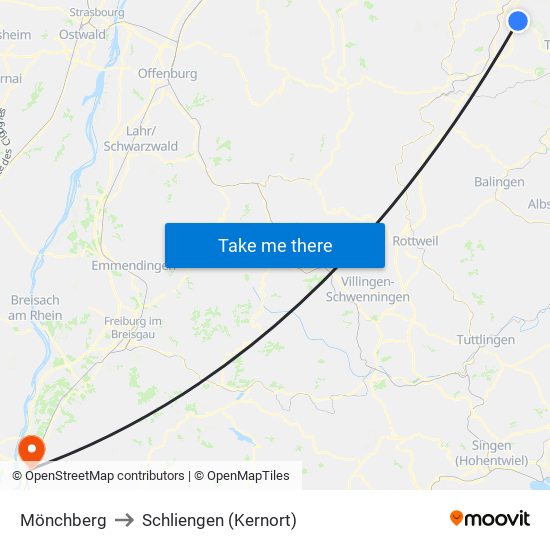 Mönchberg to Schliengen (Kernort) map