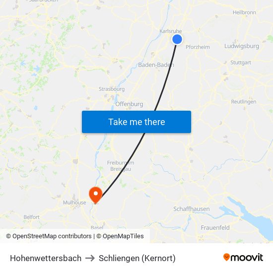 Hohenwettersbach to Schliengen (Kernort) map