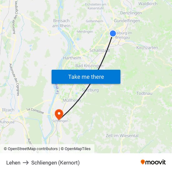 Lehen to Schliengen (Kernort) map