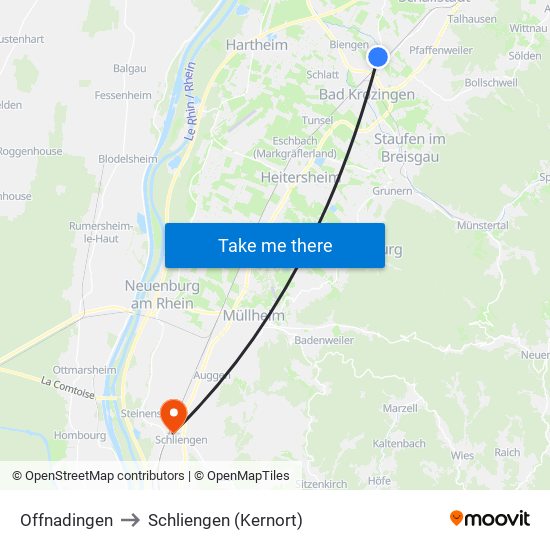 Offnadingen to Schliengen (Kernort) map