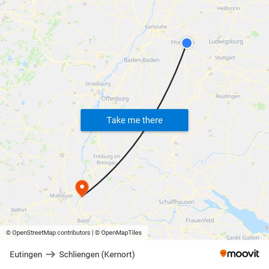 Eutingen to Schliengen (Kernort) map