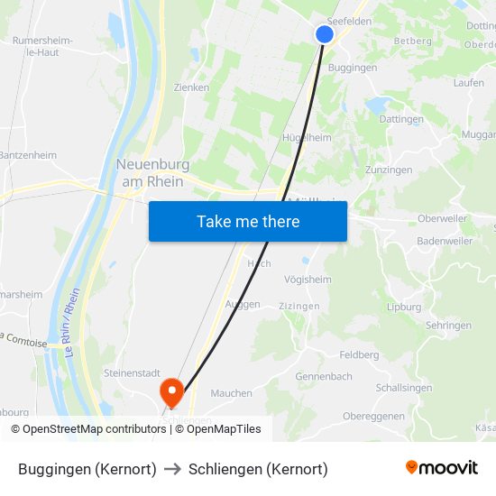 Buggingen (Kernort) to Schliengen (Kernort) map