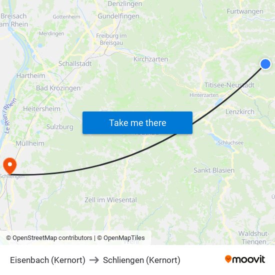 Eisenbach (Kernort) to Schliengen (Kernort) map