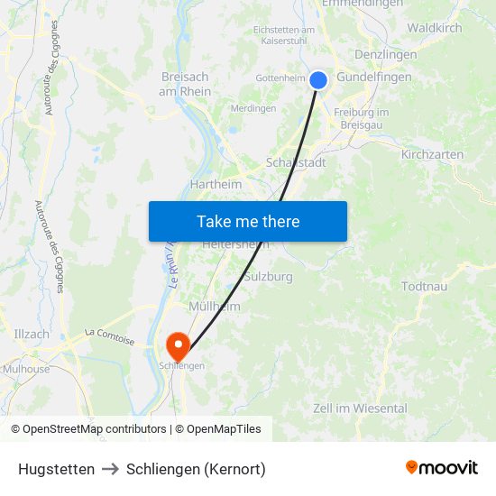 Hugstetten to Schliengen (Kernort) map