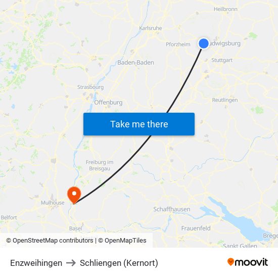 Enzweihingen to Schliengen (Kernort) map