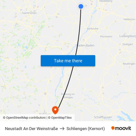 Neustadt An Der Weinstraße to Schliengen (Kernort) map