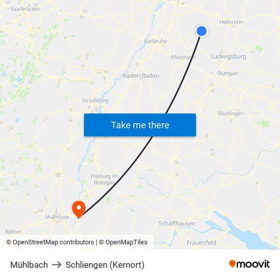 Mühlbach to Schliengen (Kernort) map