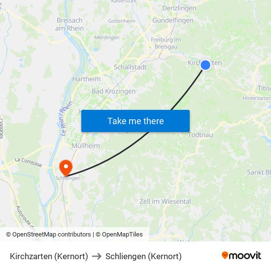 Kirchzarten (Kernort) to Schliengen (Kernort) map