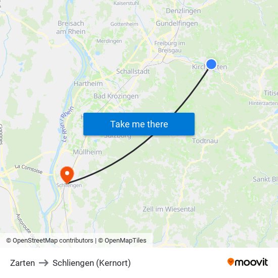 Zarten to Schliengen (Kernort) map