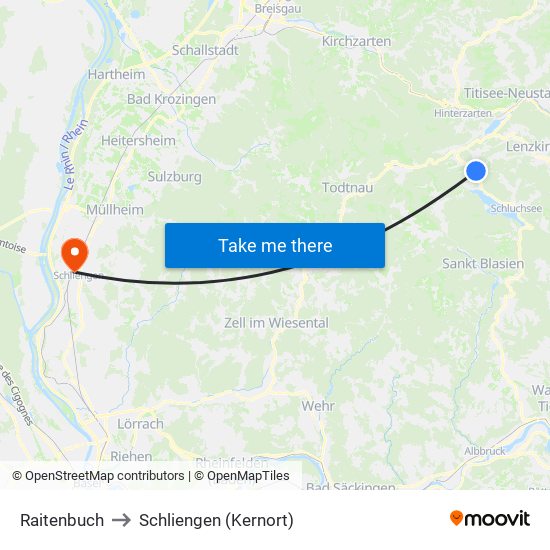 Raitenbuch to Schliengen (Kernort) map