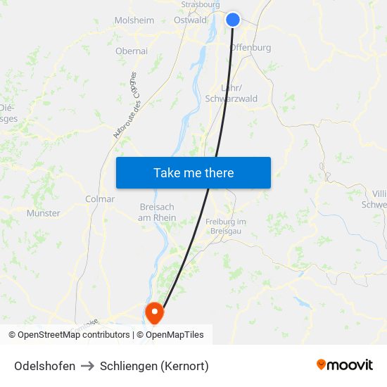 Odelshofen to Schliengen (Kernort) map