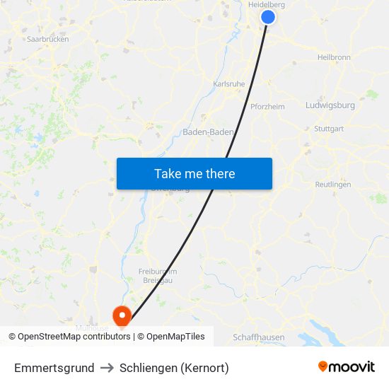 Emmertsgrund to Schliengen (Kernort) map