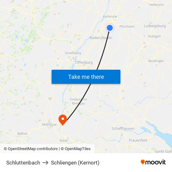 Schluttenbach to Schliengen (Kernort) map