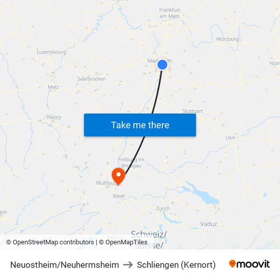 Neuostheim/Neuhermsheim to Schliengen (Kernort) map