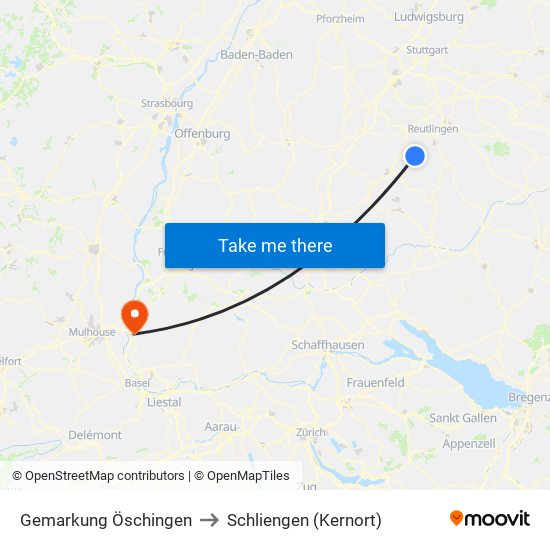 Gemarkung Öschingen to Schliengen (Kernort) map