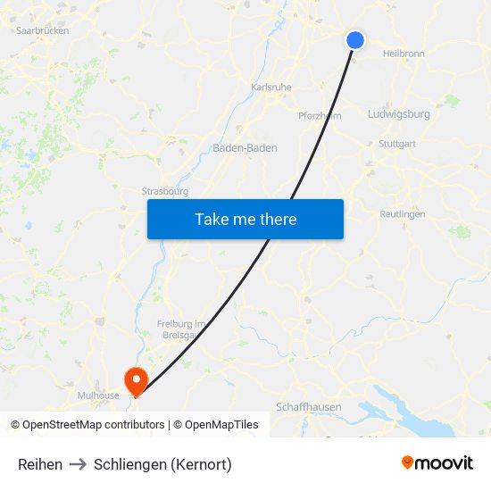 Reihen to Schliengen (Kernort) map