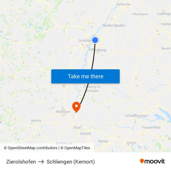 Zierolshofen to Schliengen (Kernort) map