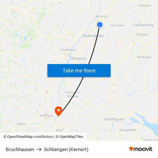 Bruchhausen to Schliengen (Kernort) map