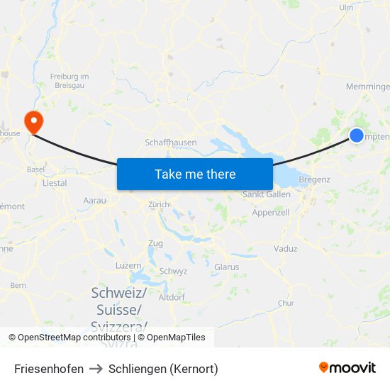 Friesenhofen to Schliengen (Kernort) map