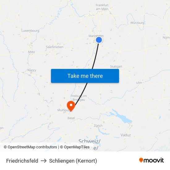 Friedrichsfeld to Schliengen (Kernort) map