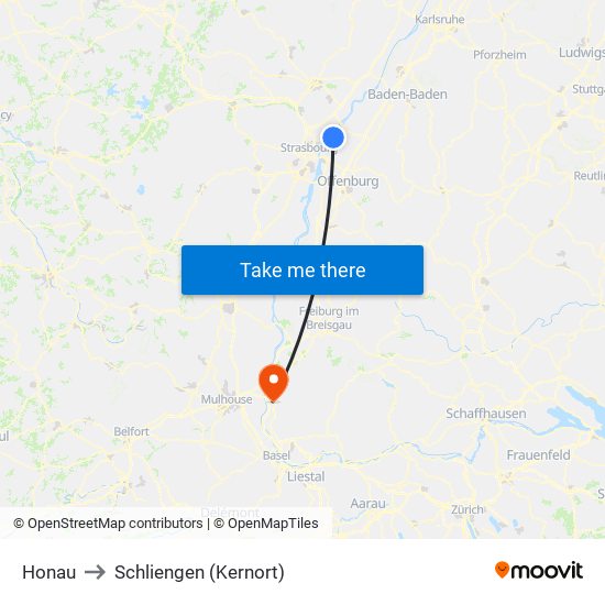 Honau to Schliengen (Kernort) map