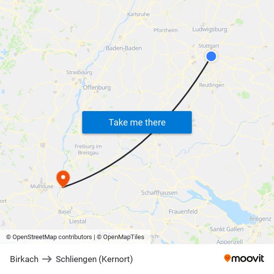 Birkach to Schliengen (Kernort) map