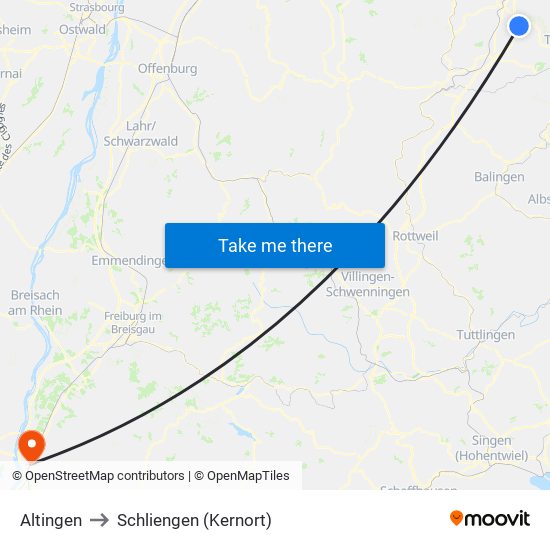 Altingen to Schliengen (Kernort) map