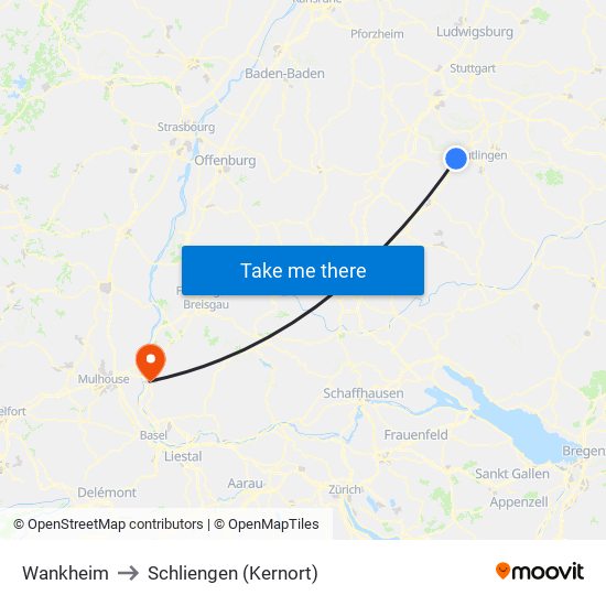 Wankheim to Schliengen (Kernort) map