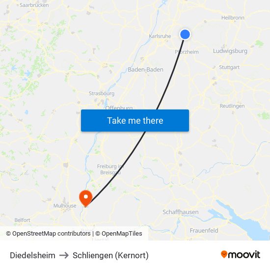 Diedelsheim to Schliengen (Kernort) map