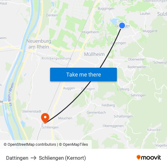 Dattingen to Schliengen (Kernort) map