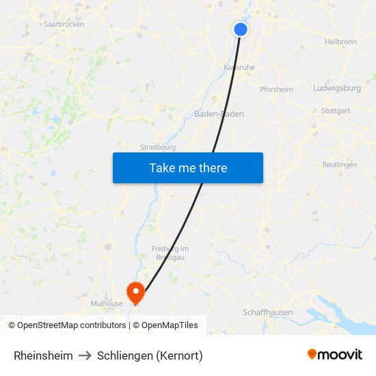 Rheinsheim to Schliengen (Kernort) map