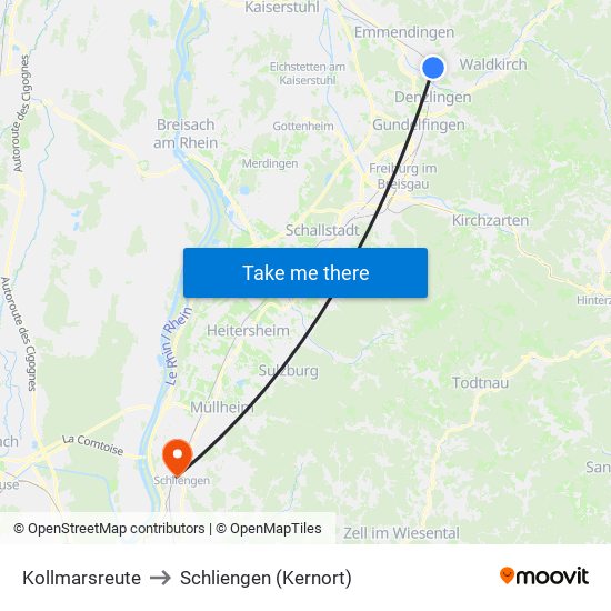 Kollmarsreute to Schliengen (Kernort) map