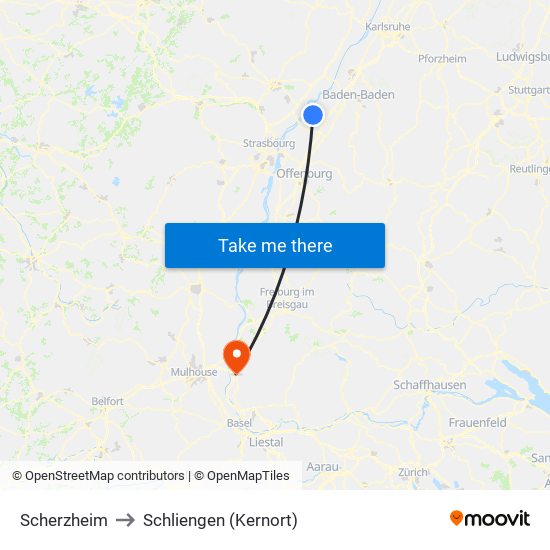 Scherzheim to Schliengen (Kernort) map