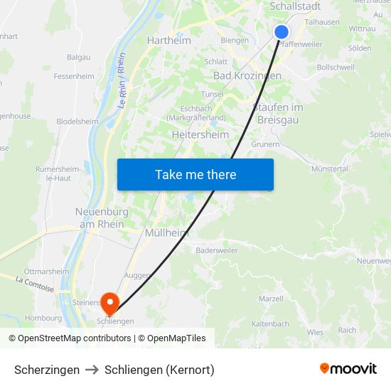 Scherzingen to Schliengen (Kernort) map