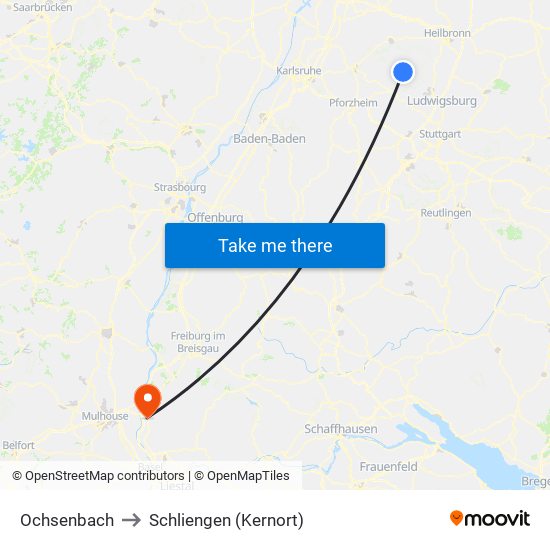 Ochsenbach to Schliengen (Kernort) map
