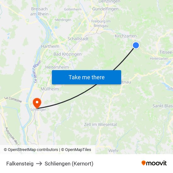 Falkensteig to Schliengen (Kernort) map