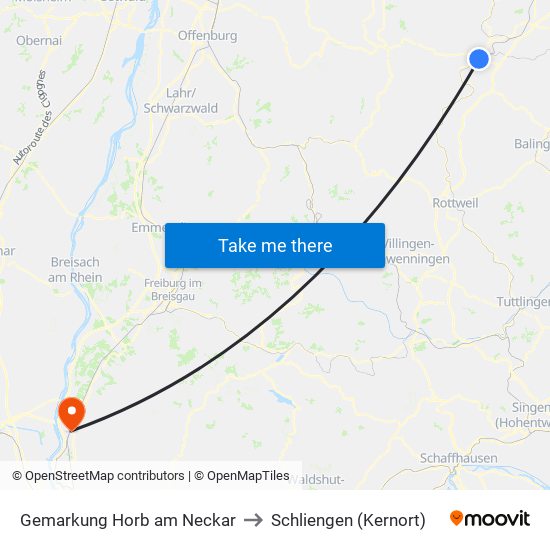 Gemarkung Horb am Neckar to Schliengen (Kernort) map