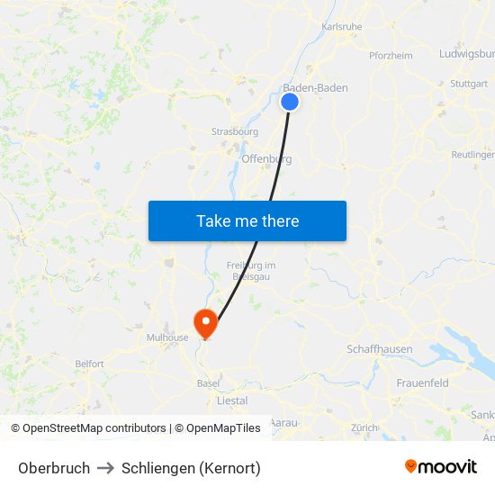 Oberbruch to Schliengen (Kernort) map