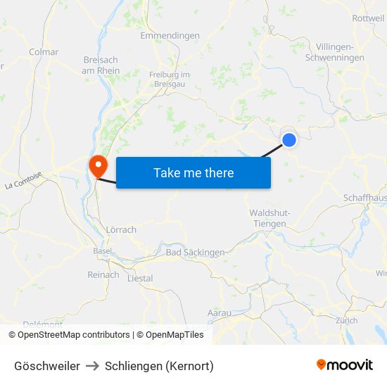 Göschweiler to Schliengen (Kernort) map