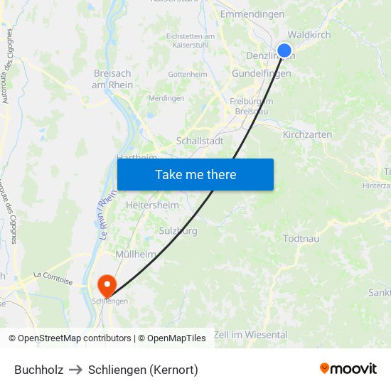 Buchholz to Schliengen (Kernort) map