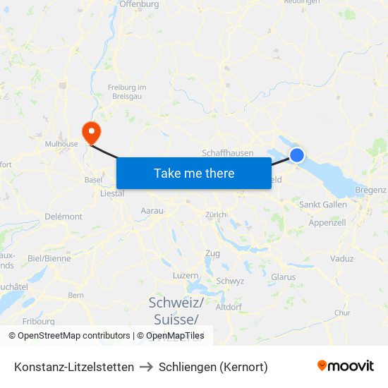 Konstanz-Litzelstetten to Schliengen (Kernort) map