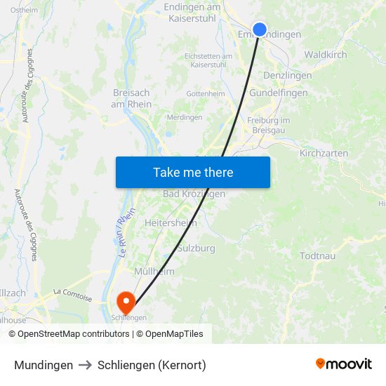 Mundingen to Schliengen (Kernort) map