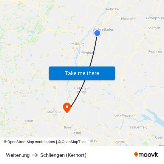 Weitenung to Schliengen (Kernort) map