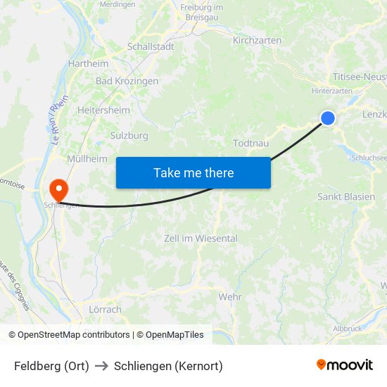 Feldberg (Ort) to Schliengen (Kernort) map
